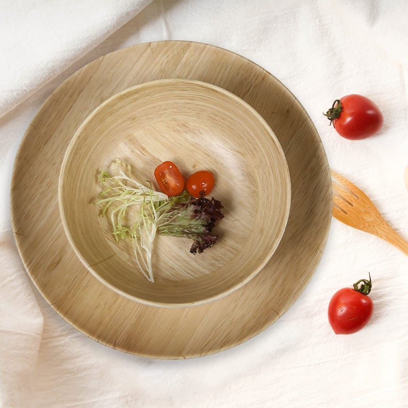 Webbylee Melamine Dinnerware Set - 12pcs dinnerware set Indoor and Outdoor use, Bamboo Pattern Dishes Dinnerware Set for 4,Dishwasher Safe (Wood Grain) - Image 3